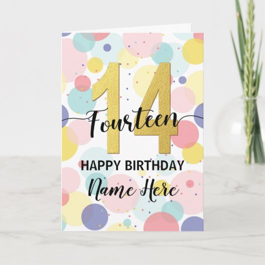 Carte Joyeux 14ème anniversaire Pastel Arc-en-ciel et fi (Devant)