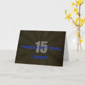 Carte Joyeux 15e anniversaire Ado noir et gris (Fleur jaune)