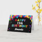 Carte Joyeux 15e anniversaire Ballons colorés Noir (Fleur jaune)