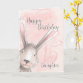 Carte Joyeux 15e anniversaire fille d'aquarelle Bunny (Fleur jaune)