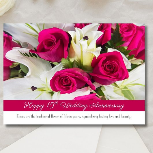 Carte Joyeux 15ème anniversaire de Mariage avec des rose