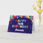 Carte Joyeux 16e anniversaire Ballons colorés Marine Ble (Fleur jaune)