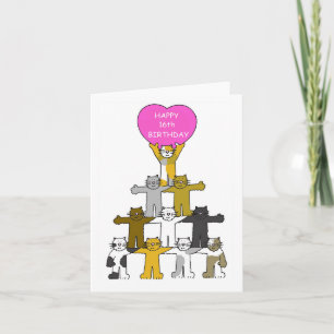 Carte Joyeux 16e anniversaire Cartoon Cats