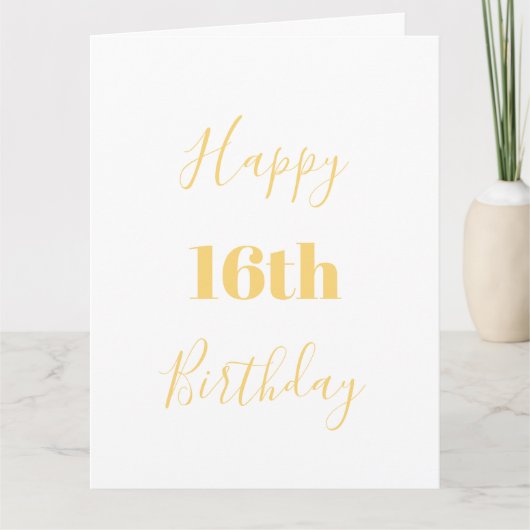 Carte Joyeux 16e anniversaire Gold Jaune Blanc âge perso (Devant)