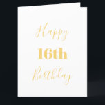 Carte Joyeux 16e anniversaire Gold Jaune Blanc âge perso<br><div class="desc">Conçu avec un modèle de texte jaune or pour "Happy 16th Birthday" et message personnalisé que vous pouvez modifier pour customiser et aussi un arrière - plan de couleur personnalisé!</div>