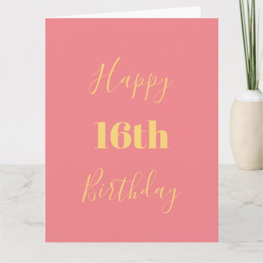 Carte Joyeux 16e anniversaire Gold Yellow Rose âge perso (Devant)