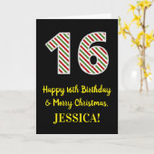 Carte Joyeux 16e anniversaire & Joyeux Noël, Nom personn (Fleur jaune)