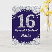 Carte Joyeux 16e anniversaire Marine Bleu et Parties sci (Fleur jaune)