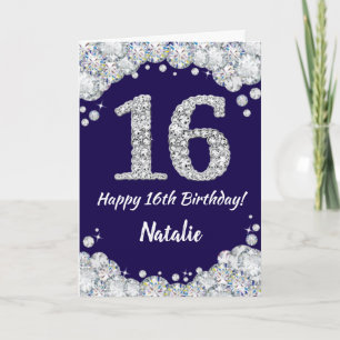 Carte Joyeux 16e anniversaire Marine Bleu et Parties sci