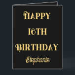 Carte Joyeux 16e anniversaire Or Seize ans personnalisé<br><div class="desc">Conçu avec un modèle de texte jaune doré pour le message "Joyeux Seizième anniversaire" et le modèle de nom personnalisé que vous pouvez modifier à la personnaliser et aussi l'arrière - plan de couleur personnalisé!</div>