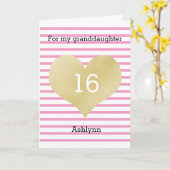 Carte Joyeux 16e anniversaire rose et or (Fleur jaune)