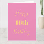 Carte Joyeux 16e anniversaire rose or jaune âge personna<br><div class="desc">Conçu avec un modèle de texte jaune or pour "Happy 16th Birthday" et message personnalisé que vous pouvez modifier pour customiser et aussi un arrière - plan de couleur personnalisé!</div>