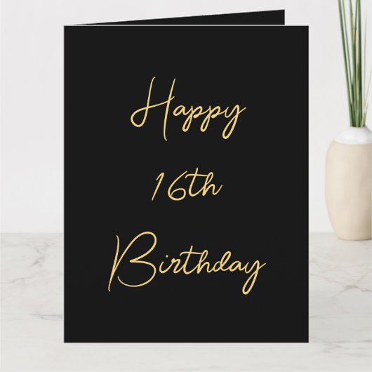 Carte Joyeux 16e anniversaire Seize Gold Black Cute pers (Devant)