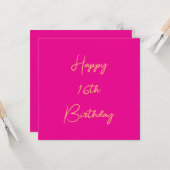 Carte Joyeux 16e anniversaire Seteen Gold Hot Pink 2025 (Devant/Arrière en situation)