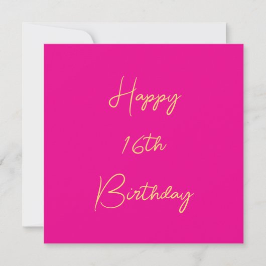Carte Joyeux 16e anniversaire Seteen Gold Hot Pink 2025 (Devant)