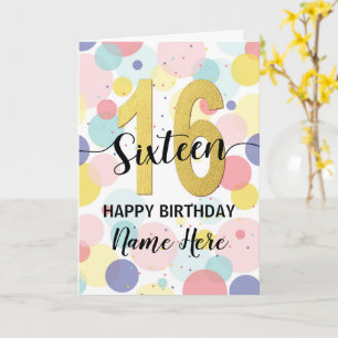 Carte Joyeux 16e Birthday Pastel Rainbow and Gold Girl
