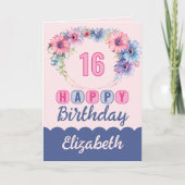 Carte Joyeux 16ème anniversaire nom rose fleuri (Devant)