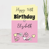 Carte Joyeux 16ème anniversaire nom rose jaune (Devant)