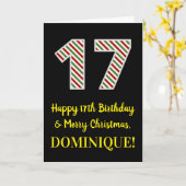 Carte Joyeux 17e anniversaire & Joyeux Noël, Nom personn (Fleur jaune)