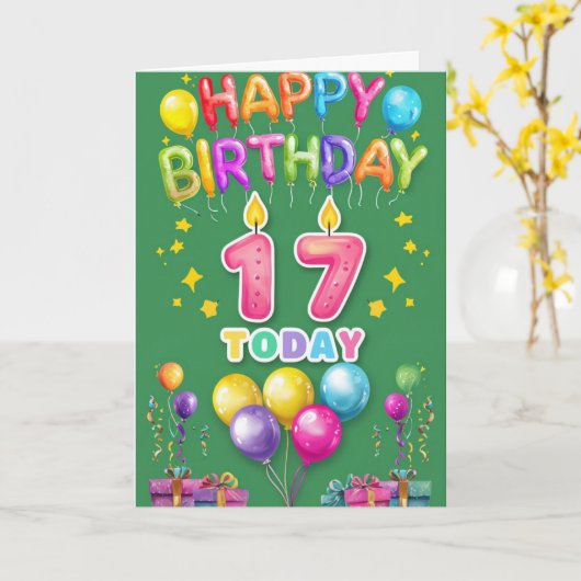 Carte Joyeux 17ème anniversaire (Fleur jaune)