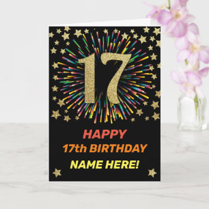 Carte Joyeux 17ème anniversaire Black & Gold Rainbow Fir