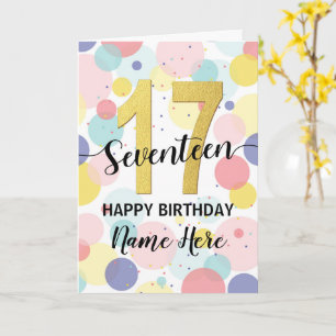 Carte Joyeux 17ème anniversaire Pastel Arc-en-ciel et fi