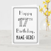 Carte Joyeux 17ème anniversaire, style Art Déco avec nom (Fleur jaune)