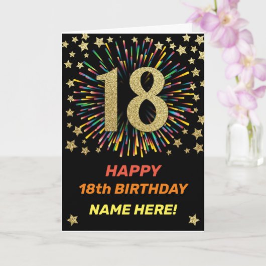 Carte Joyeux 18e anniversaire Black & Gold Rainbow Firew (Orchidée)