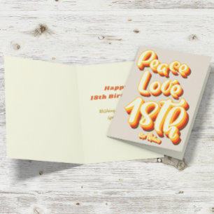 Carte Joyeux 18e anniversaire Gray Peace Love Rétro Groo