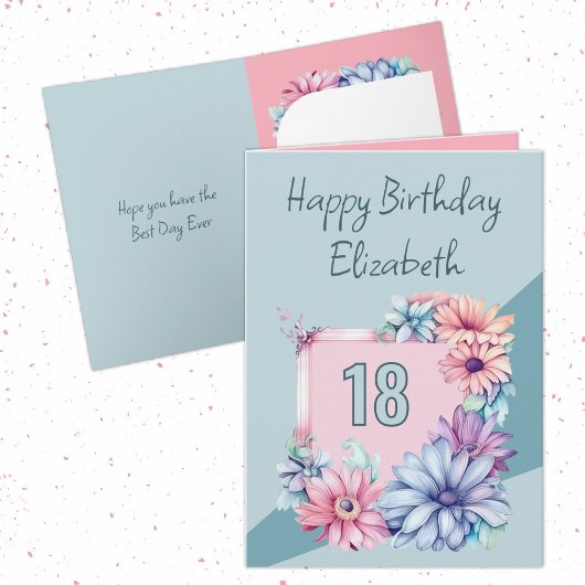 Carte Joyeux 18ème anniversaire nom rose floral