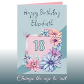 Carte Joyeux 18ème anniversaire nom rose floral