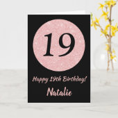 Carte Joyeux 19e anniversaire Noir et Rose Or rose (Fleur jaune)