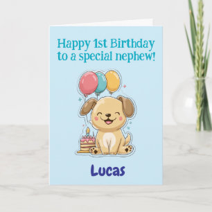 Carte Joyeux 1er anniversaire à un neveu spécial, chiot