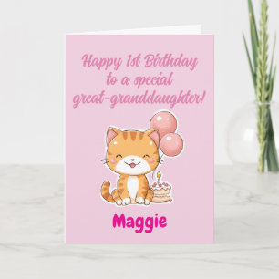 Carte Joyeux 1er Anniversaire Arrière-petite-fille, Chat