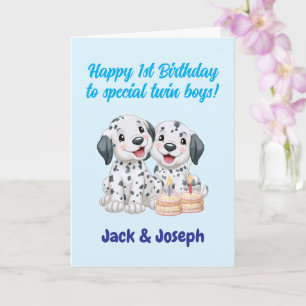 Carte Joyeux 1er anniversaire aux garçons jumeaux, adora