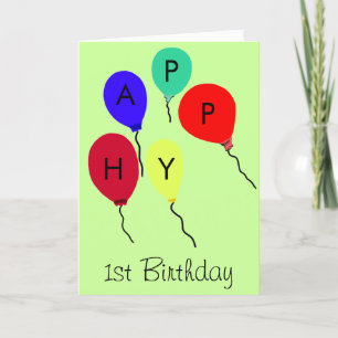 Carte Joyeux 1er Anniversaire Ballons Colorés Tout ÂGE