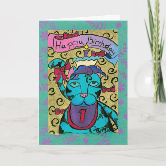 Carte Joyeux 1er Anniversaire Chat (Devant)