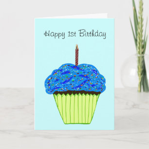 Carte Joyeux 1er anniversaire Cupcake bleu