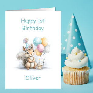 Carte Joyeux 1er anniversaire écureuil mignon