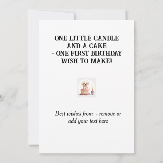 Carte Joyeux 1er Anniversaire Félicitations, Nom & Chiot (Dos)