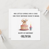 Carte Joyeux 1er Anniversaire Félicitations, Nom & Chiot (Devant/Arrière en situation)