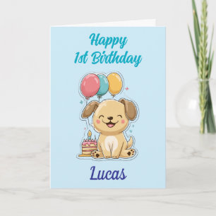 Carte Joyeux 1er Anniversaire, Garçon, Mignonne chiot, P