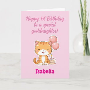 Carte Joyeux 1er anniversaire Godddaughter, Kitten perso