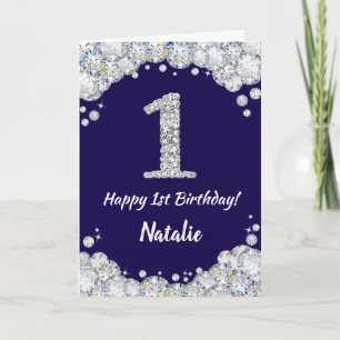 Carte Joyeux 1er anniversaire Marine Bleu et Parties sci