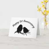 Carte Joyeux 1er Anniversaire Mignonne Couple d'Oiseau S (Fleur jaune)