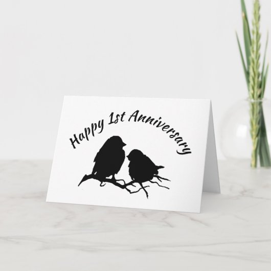Carte Joyeux 1er Anniversaire Mignonne Couple d'Oiseau S (Devant)
