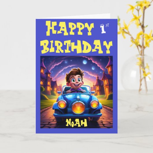 Carte Joyeux 1er anniversaire Noah (Fleur jaune)