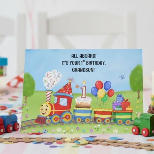 Carte Joyeux 1er Anniversaire Petit-Fils Train d'Anniver