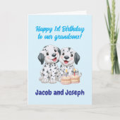 Carte Joyeux 1er anniversaire petits-fils, chiots   (Devant)