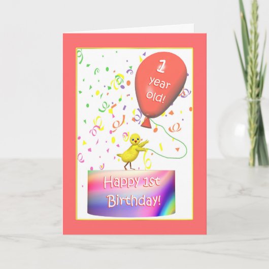 Carte Joyeux 1er anniversaire poulet (Devant)